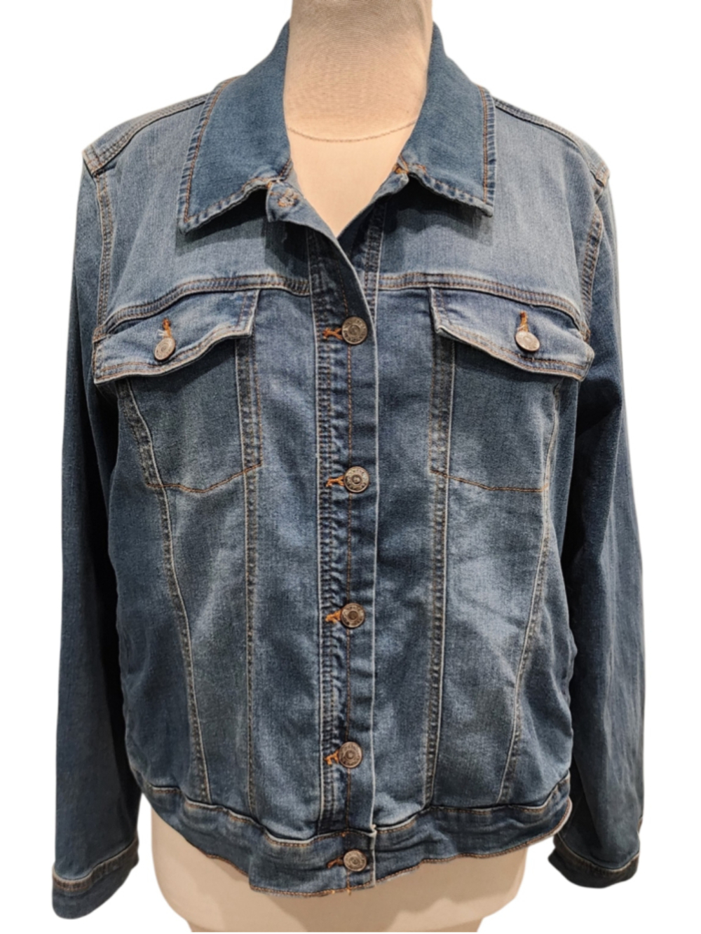 Social Standard Women’s Trucker Denim Jacket XXL Blue Jean Stretch Button Up